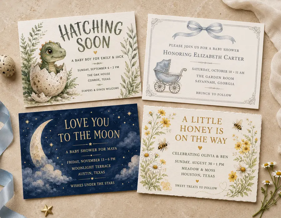 Moonlit baby shower invitation preview with soft blue details
