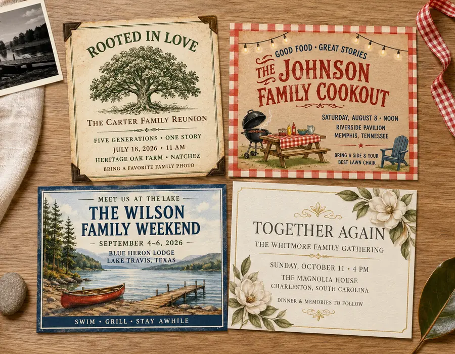 Family reunion invitation preview with road-trip and potluck details
