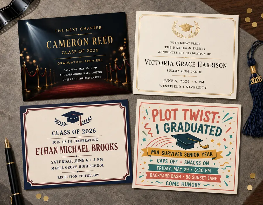 Graduation invitation preview with bold school-spirit styling