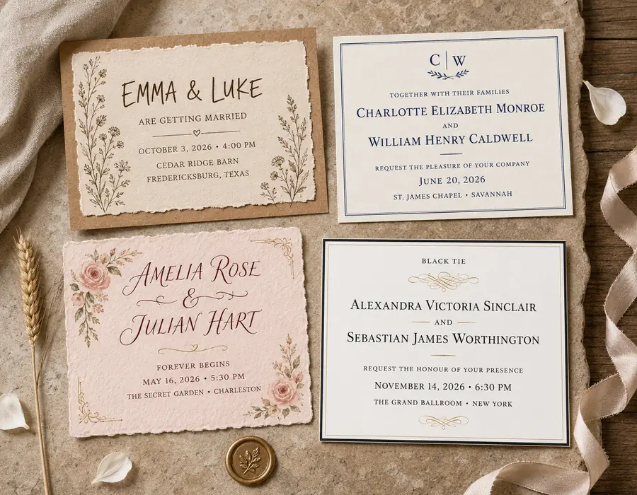 Coastal wedding invitation preview with layered paper and teal details